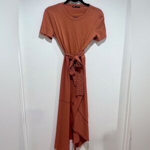 Zara Terracotta Crew neck t-shirt top and belted High Low Skirt Dress